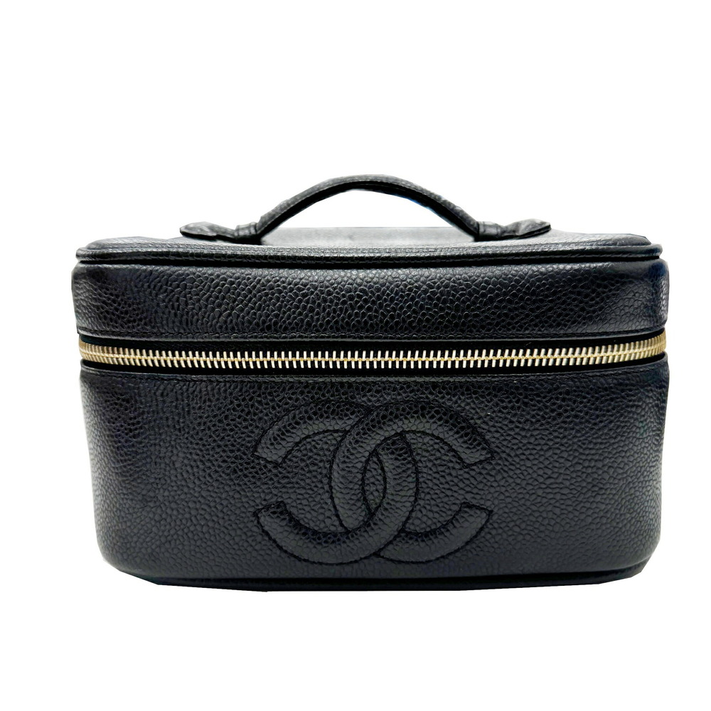 CHANEL Coco Mark Horizontal Vanity Bag Caviar Skin Black
